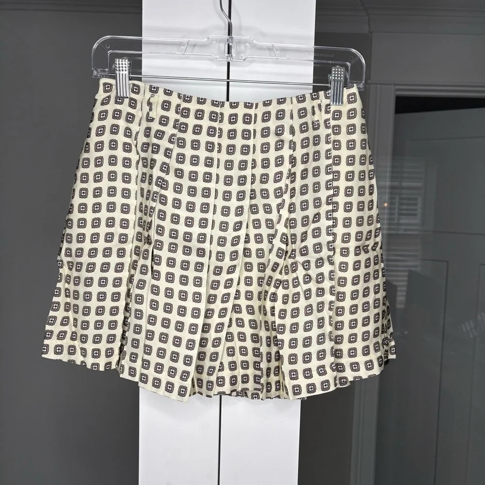 NWT J. Crew Petite Pleated Prep Skirt Foulard Print Ivory Lace